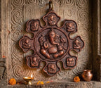 Lord Ganesha Ashtavinayak Wall Hanging Metal Plaque - 28cm x 27cm Antique Copper Finish Idol for Home Decor, Living Room & Entrance | Religious Figurine Gift Item (450g)