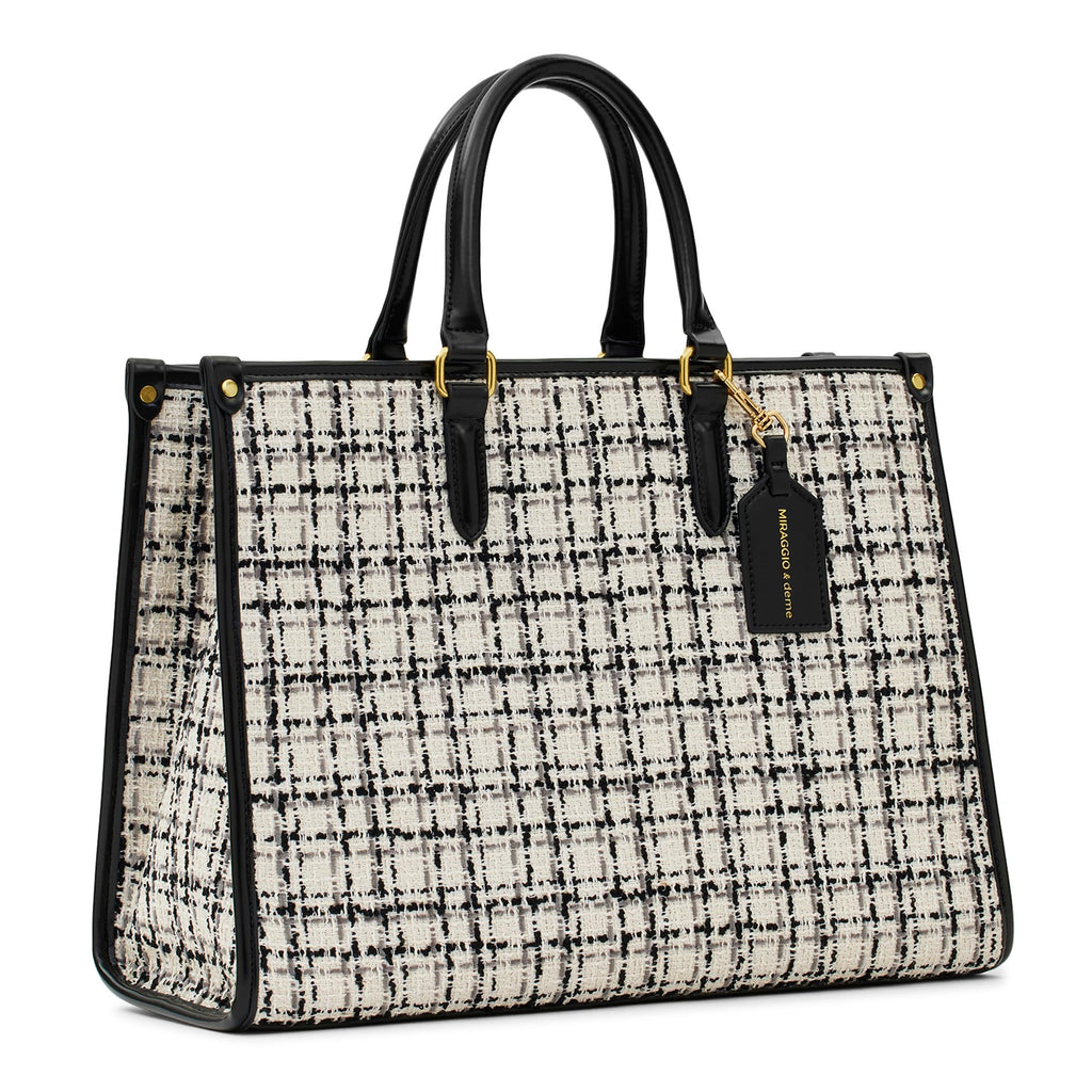 Miraggio Womens Denice Tweed Large Sized Tote Bag With Adjustable & Detachable Sling Strap And Top Handles | Fits Upto 16 Laptop | Tote Bags for Women For Office Use, Work, Tweed White