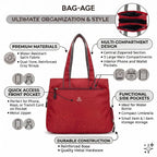 Bag-Age HB55 Tote Handbag for Girls & Women, Water Resistant Office Work Bag with Umbrella Pocket, Large Capacity Shoulder Bag for Work, Travel & Daily Use (Red)