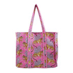 Ravaiyaa - Attitude is everything Women & Man Beautiful Printed Cotton Grocery Shopping Bag | Shoulder Bag | Cotton Tote Bag | Travel Tote Bags 18x5.5x16 Inch (Pink Jaguar)