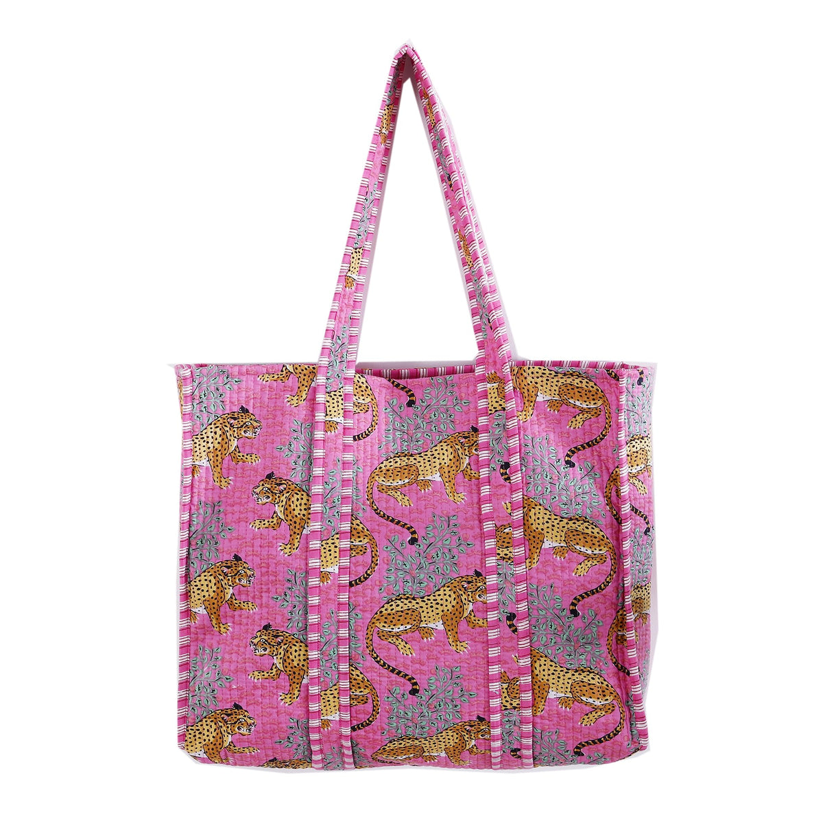 Ravaiyaa - Attitude is everything Women & Man Beautiful Printed Cotton Grocery Shopping Bag | Shoulder Bag | Cotton Tote Bag | Travel Tote Bags 18x5.5x16 Inch (Pink Jaguar)