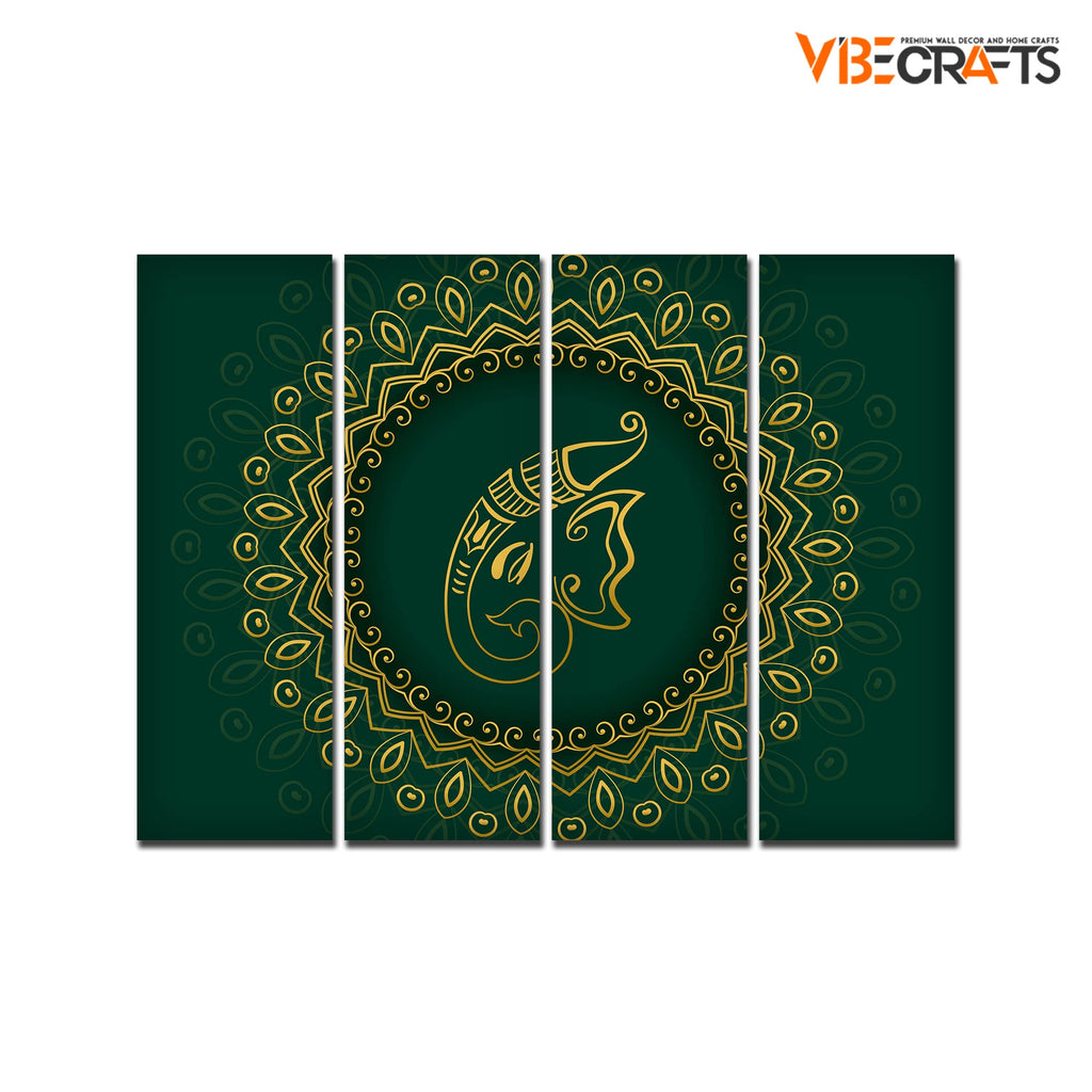 VIBECRAFTS Auspicious Shree Ganesha Head 4 Pieces Canvas Wall Painting Fitted With Wooden Frame For Home | Office | Living Room | Gift(PTVC4Pcs1_13532)