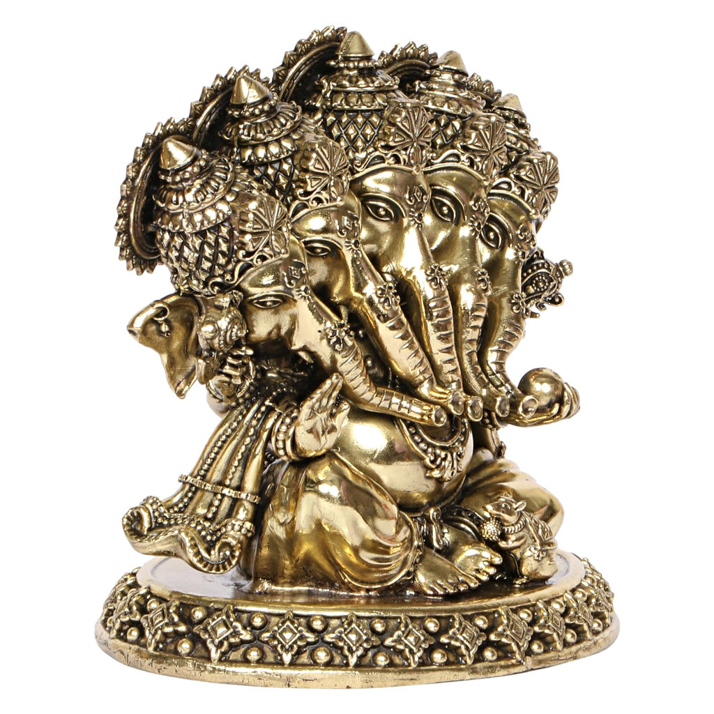 ARTVARKO Brass Panchmukhi Ganesha Bhagwan Idol Five Face Ganesh Statue Ganpati Murti for Temple Puja Gift 5.5 Inch