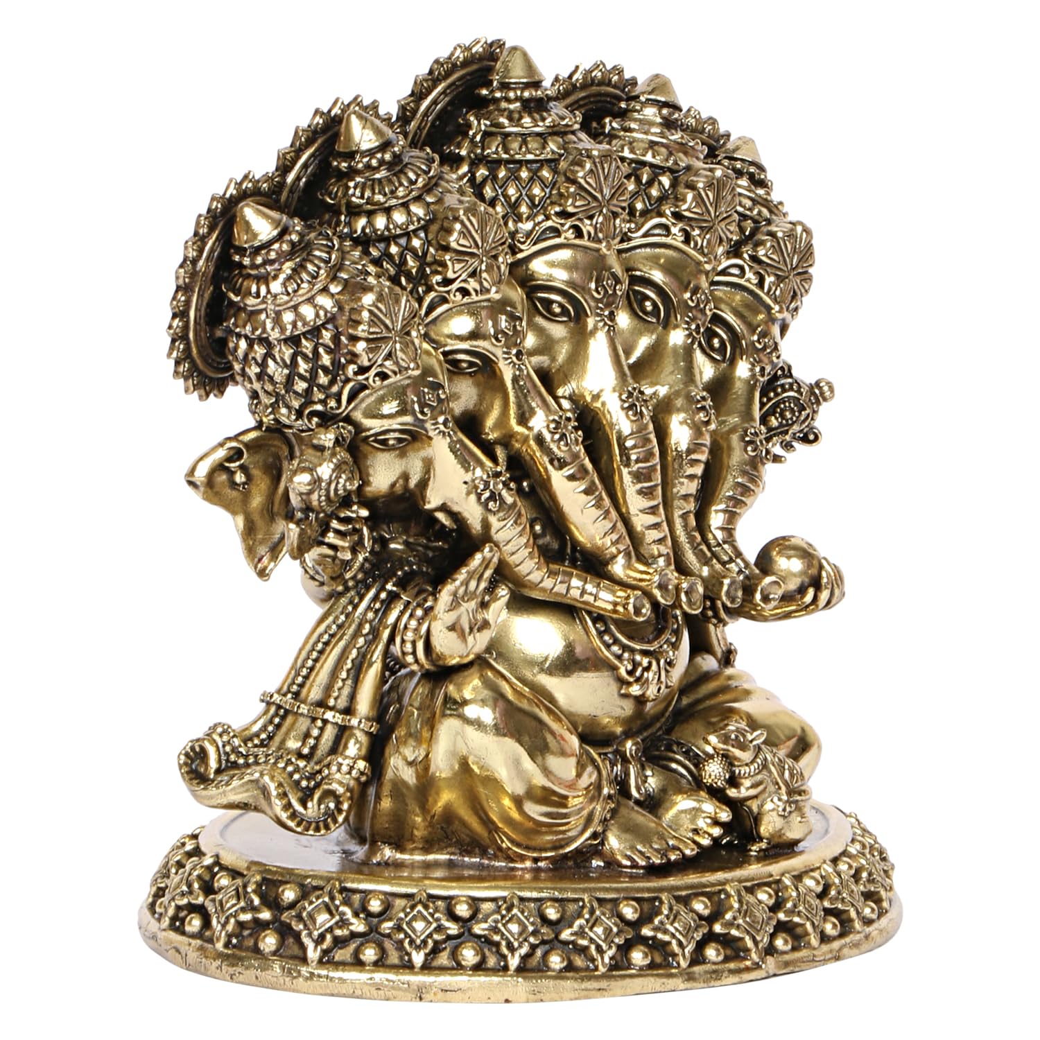 ARTVARKO Brass Panchmukhi Ganesha Bhagwan Idol Five Face Ganesh Statue Ganpati Murti for Temple Puja Gift 5.5 Inch