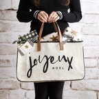 Santa Barbara Design Studio Tote Bag Holiday Collection Black and White 100% Cotton Canvas with Leather Handles, Joyeux Noel