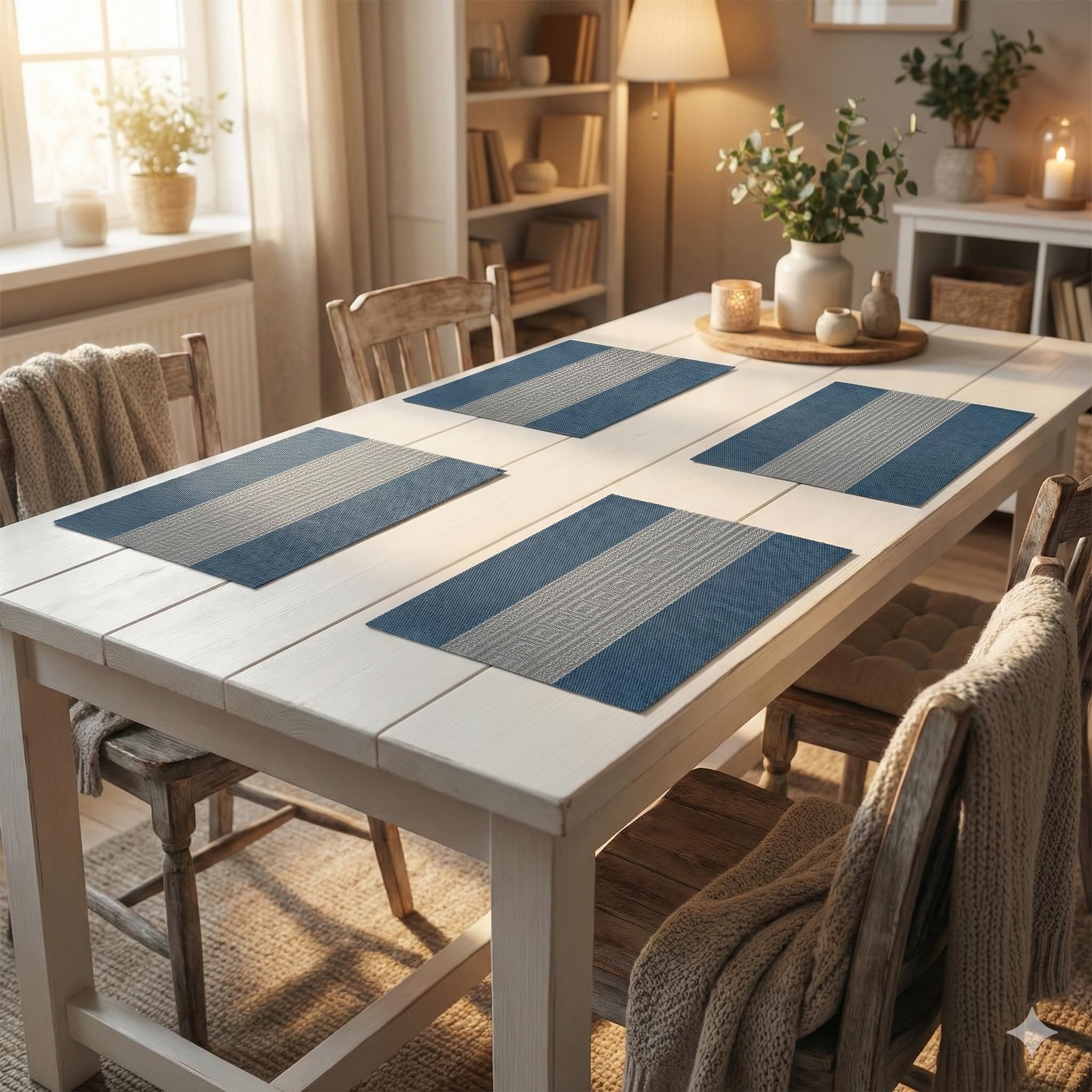 YELONA Placemats Set of 4, Heat-Resistant Woven Vinyl Table Mats, Non-Slip & Washable Dining Tablemats for Kitchen & Dinner Decor, Midnight Blue (45cm x 30cm) Kafalo