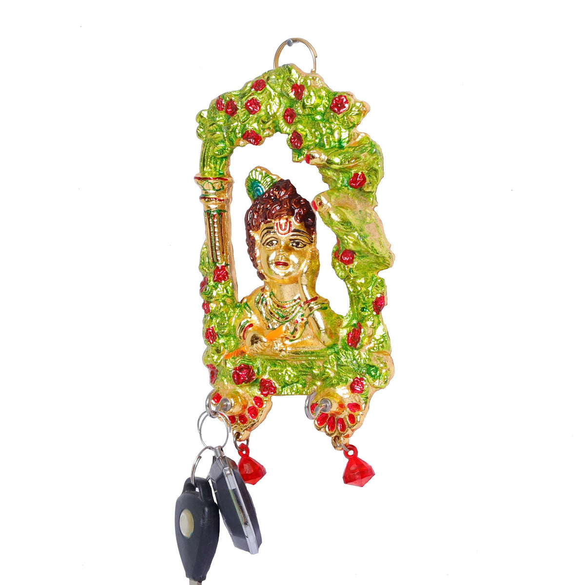 KridayKraft Metal Ganesha ji Key Holder with Meena Work Decorative for Wall | Ganesh Statue/Religious | Idol/Wall Hanging (Krishna Keyholder)