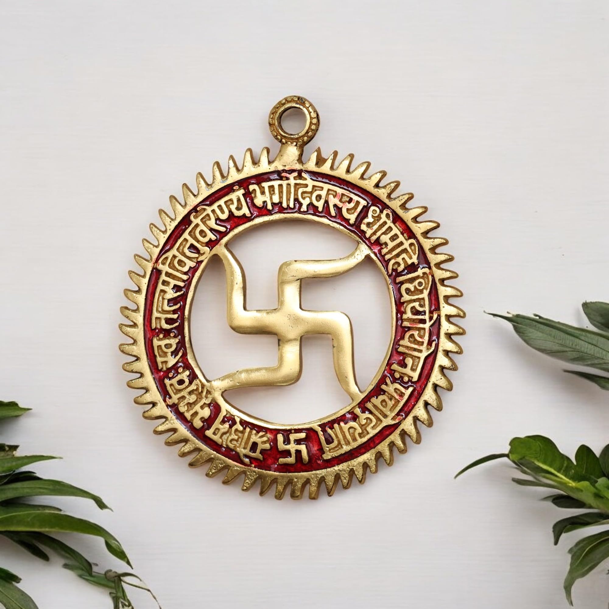 KridayKraft Gayatri Mantra with Swastik Wall Hanging in Metal for Home Decor,Metal Handicraft Swastic Gayatri Mantra Wall/Door Hanging Religious Handicraft 5.5 Inches 100 Grams 1 Piece