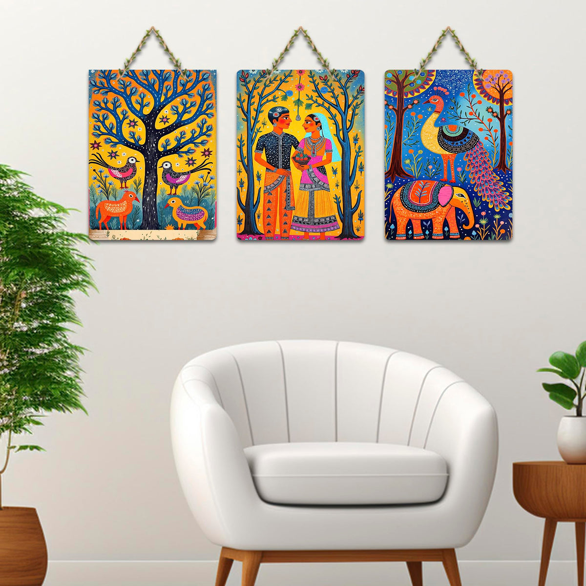 Artvibes Traditional Cultural Wall Art Wooden Art Decoration Item for Home | Living Room | Office | Wall Art Painting For Hall | Graphic Artwork | Wall Poster | Unique Gift (WH_96127N), Set of 3
