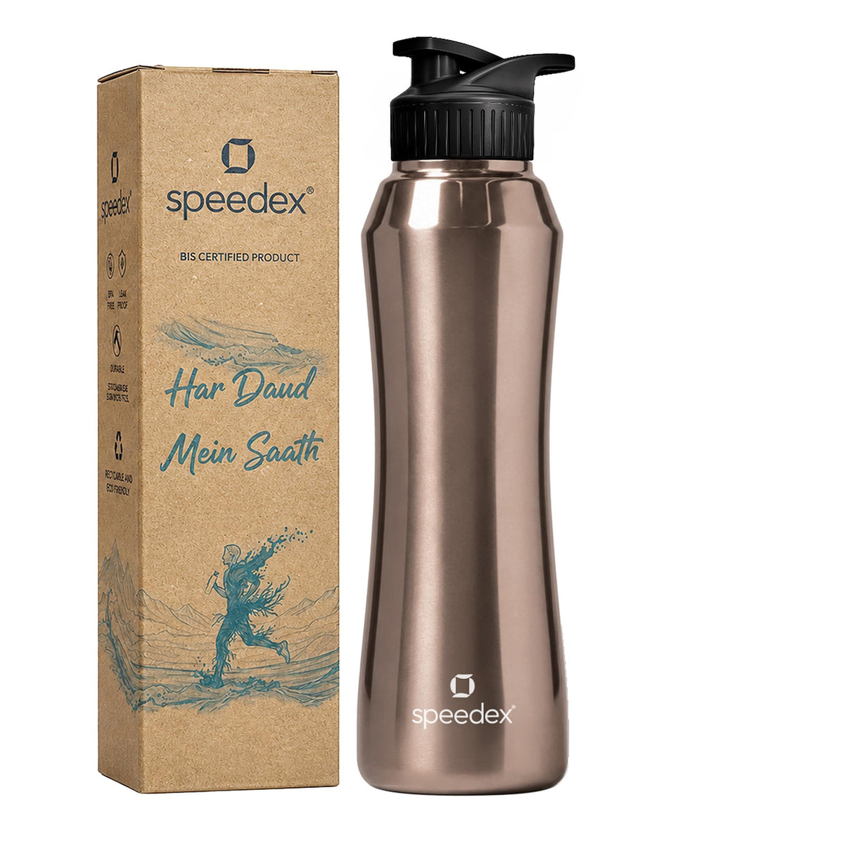 Speedex Stainless Steel Water Bottle 1 Ltr, Leak Proof Sipper Cap, BIS Approved 1000 ml Metal Bottle For Daily, Office, School, Gym, Travel Use for Men, Women, Kids, Adults, Copper Gold, Set of 1
