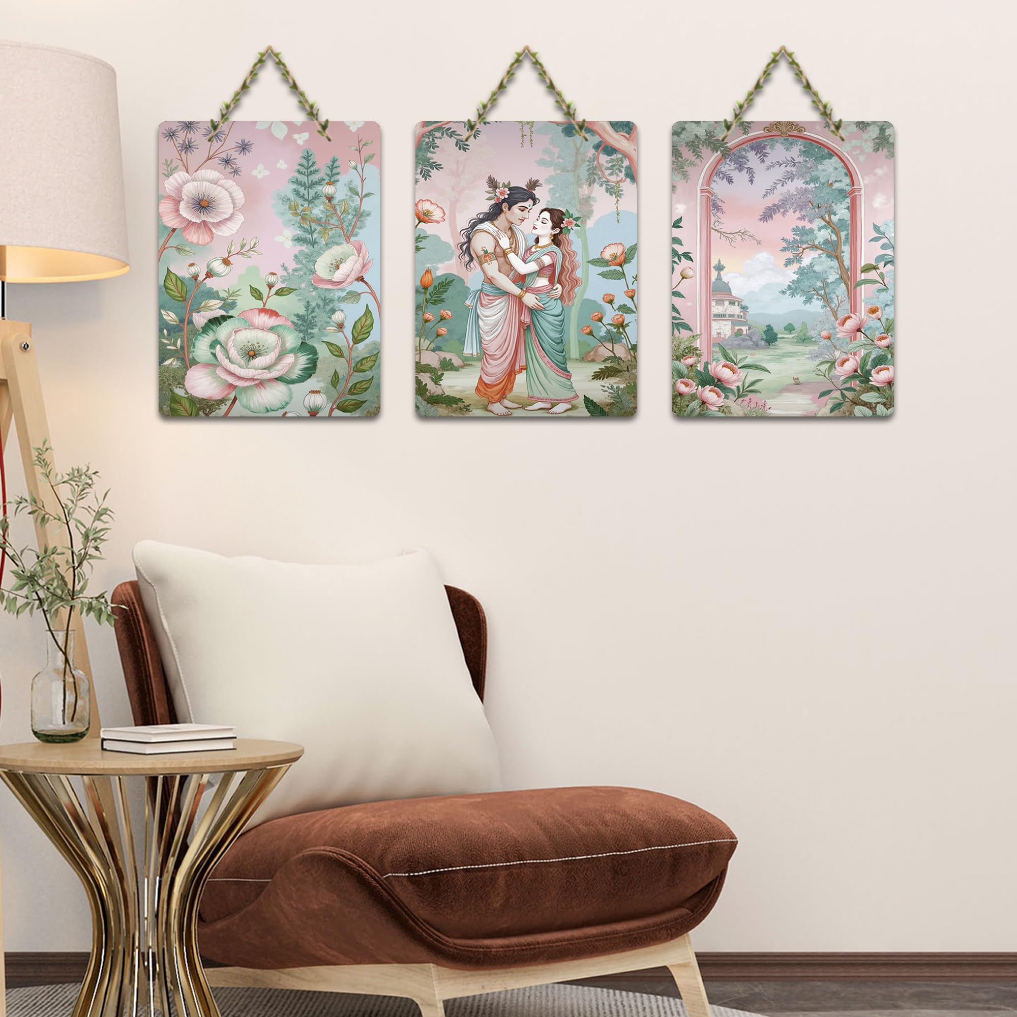 Artvibes Eternal Bond Of Divine Couple In Garden Decorative Wall Art MDF Wooden Wall Hanger for Living Room | Home Decor | Wall Accent | Wall Illustrations | Unique Gift Items (WH_9649N), Set of 3