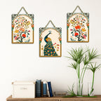 Artvibes Peacock Madhubani Art Home Wooden Art Decoration Item for Living Room | Room Wall Art | Wood Decorative Items | Modern Decoration | Wall Art Print | Unique Gift Items (WH_96147N), Set of 3