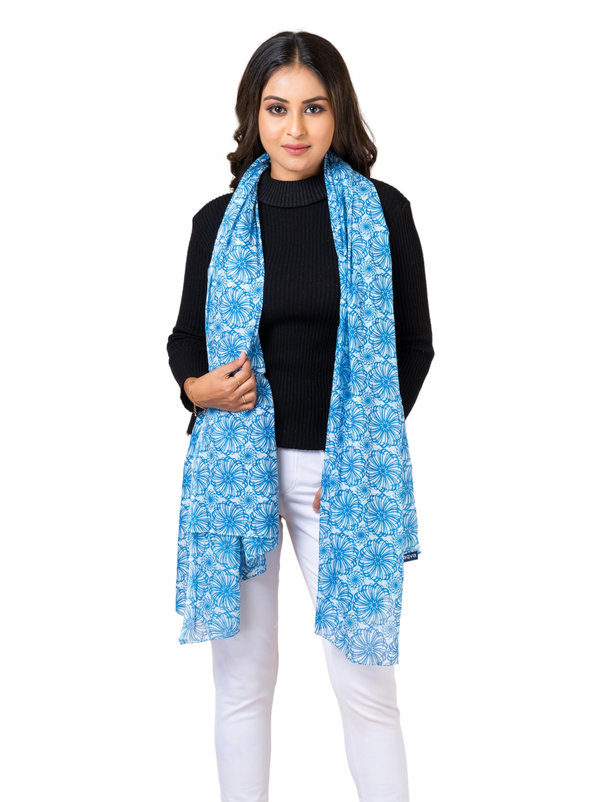 AQVA Printed Cotton Scarf for Women Stylish (Bhoonia Indigo) | Head and Face Cover Scarf for Girls with 100% Cotton | Soft & Lightweight Scarves/Stoles for all Weather (72 x 43 in)