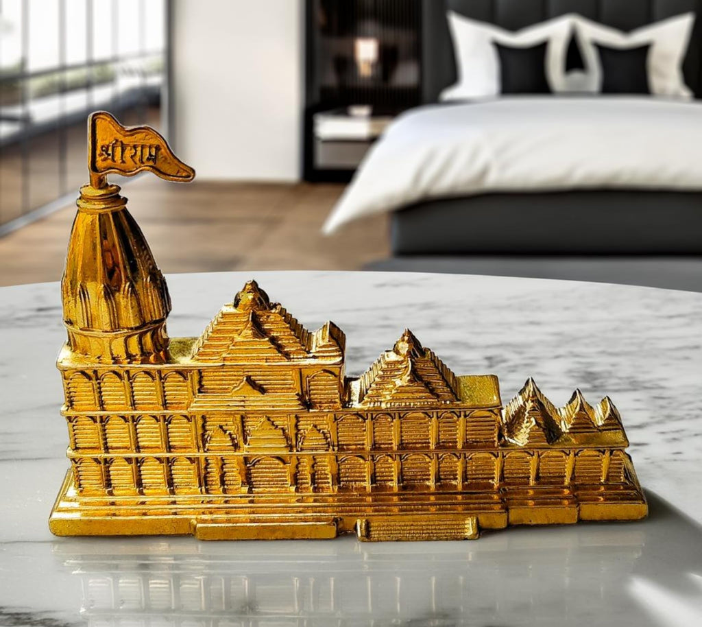 Sanskriti Deocr Pure Brass Ram Mandir Ayodhya Model Ram Mandir Brass Model Decorative Showpiece for Home & Office Table, Desk, Living Room Gift Set of 1