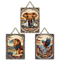 Artvibes Wild Animals Wooden Wall Hanger for Home Decor | Wall Sculpture | Signs & Plaques | Decoration Wall Hanging Items | Graphic Artwork | Wall Poster | Unique Gift (WH_9614N), Set of 3