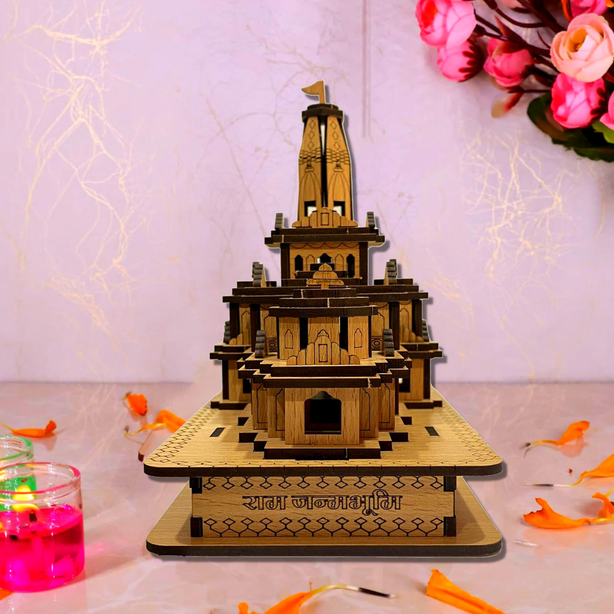 EXPLEASIA Ram mandir Ayodhya 3D Wood Temple Model for Home Office and Shops Decoration