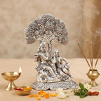 KridayKraft Metal Radha Krishna Idol with Under Tree Decorative Showpiece Statue for Puja Room Home Office Desk Gift Items Ornate Metal Sculpture of Hindu Deities, 18 cm Height Silver