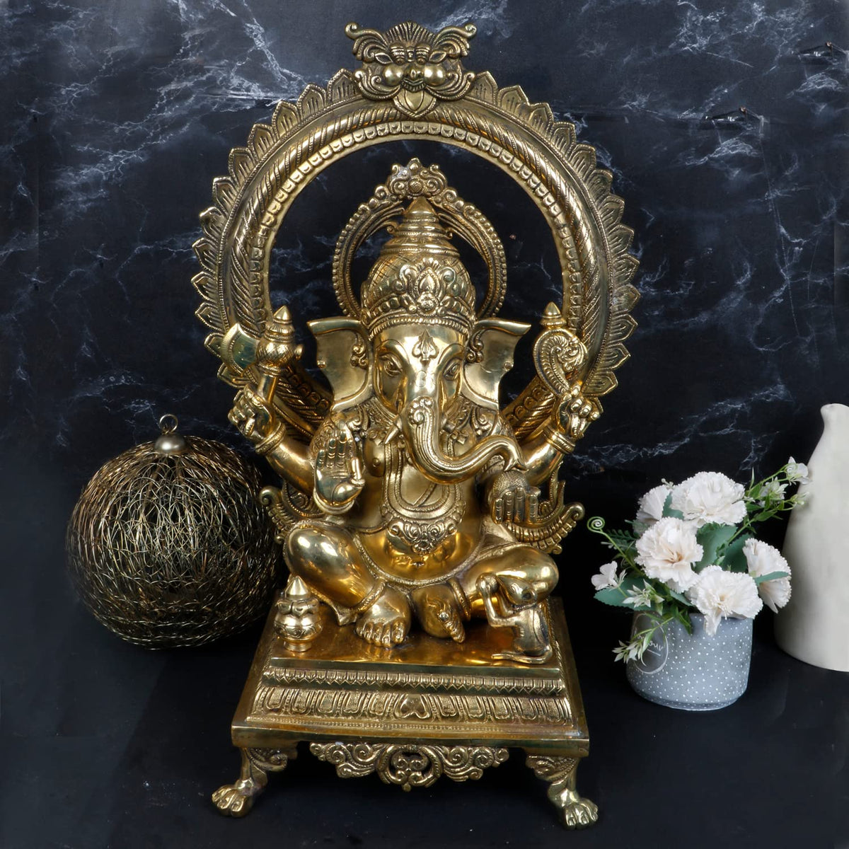 ARTVARKO Big Brass Ganesha Idol Ganesh Bhagwan Large Statue God Ganpati Murti for Home Pooja Entrace Décor Good Luck Vastu Decoration Showpiece 20 Inch