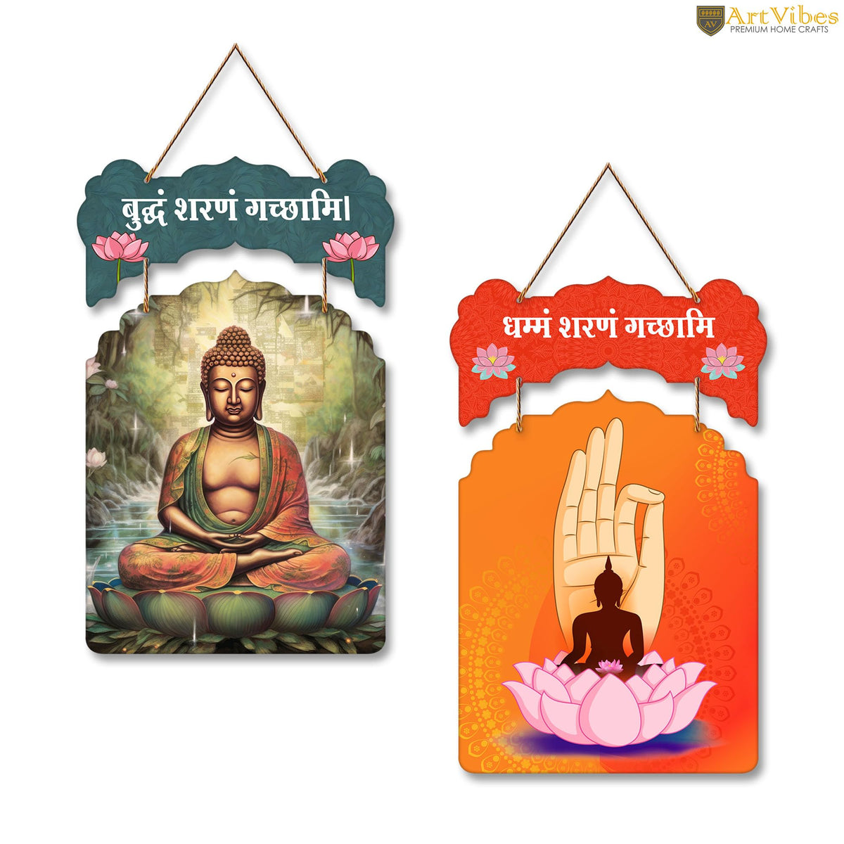 Artvibes Gautam Buddha Meditating Wooden Wall Haning for Living Room | Spiritual Decor Items | Wall Art Painting For Hall | Wall Paintings | Handcrafted Art | Poster | Gift Items (WH_9213N), Set of 2