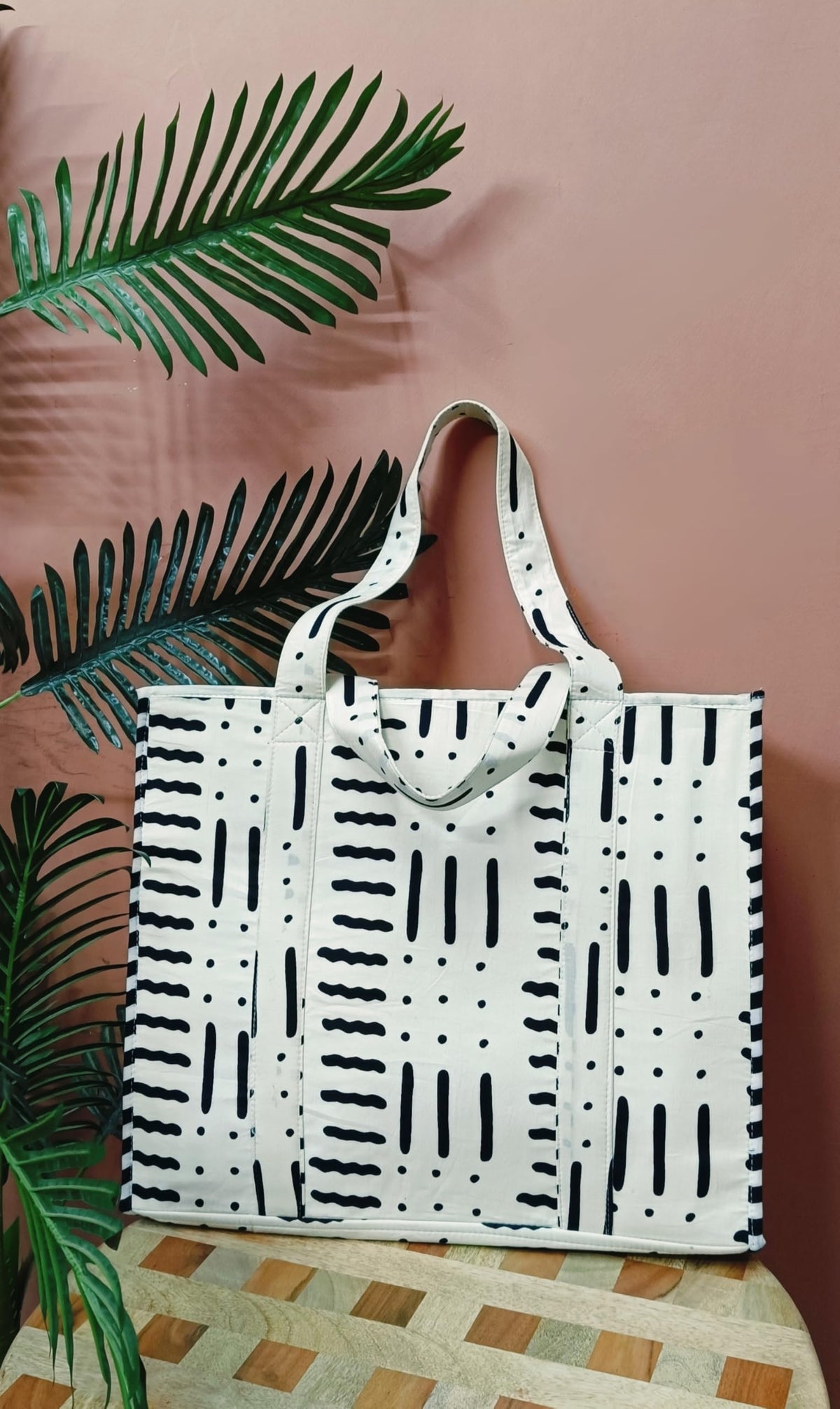HOUSE OF GULAB White Cotton Tote Bag Reusable Shopping Bag Printed Canvas Cloth Carry Bag with Long Handle for Women & Men Eco Friendly Grocery Vegetable Storage Travel Bag 15x18 Inch (White)