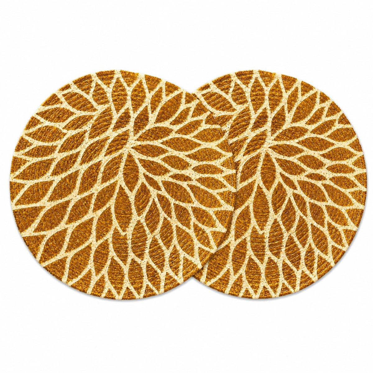 Zimittory Round Cotton Dining Table Mats Set of 2, 14-inch, Gold Leaf Kafalo
