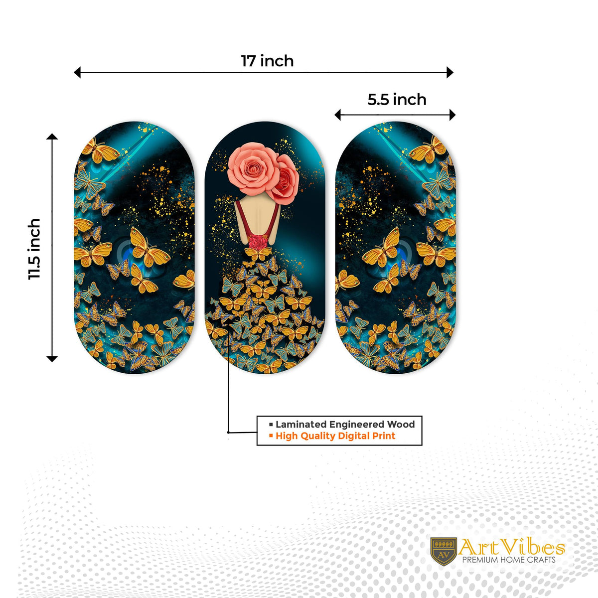 Artvibes Beautiful and Creative Art Decorative Wall Art MDF Wooden Wall Hanger for Home | Handcrafted Art | Festive Decor | Wall Art Print | Paintings For Wall | Unique Gift (WH_9005N), Set of 3