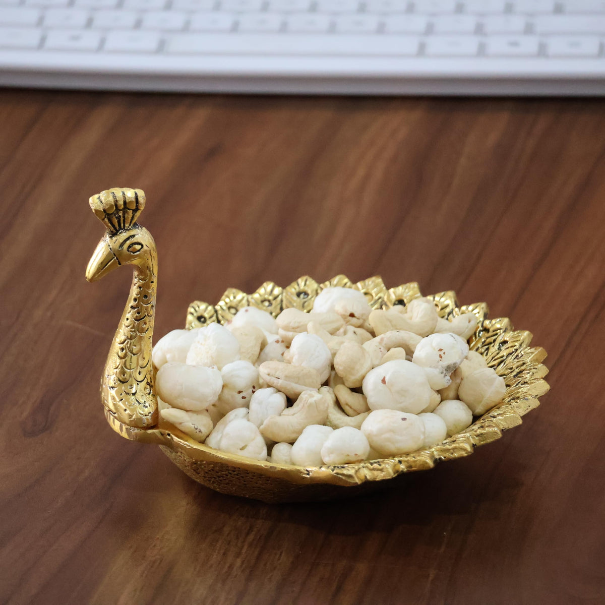 KridayKraft Hand Crafted Metal Duck Wing Shape Dryfruits Tray Perfect for Home Centre Table Serving Dry Fruits & Fruits (Golden, Pack of 1)