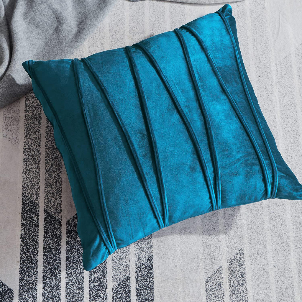 Khooti Velvet Striped Cushion Cover Pack of 1-30 x 30 / 76 x 76 cm | Sea Blue | Soft Pillow Covers Cushion Case for Sofa Bedroom Livingroom Chair Car, Cushion Cover with Zig Zag Pattern