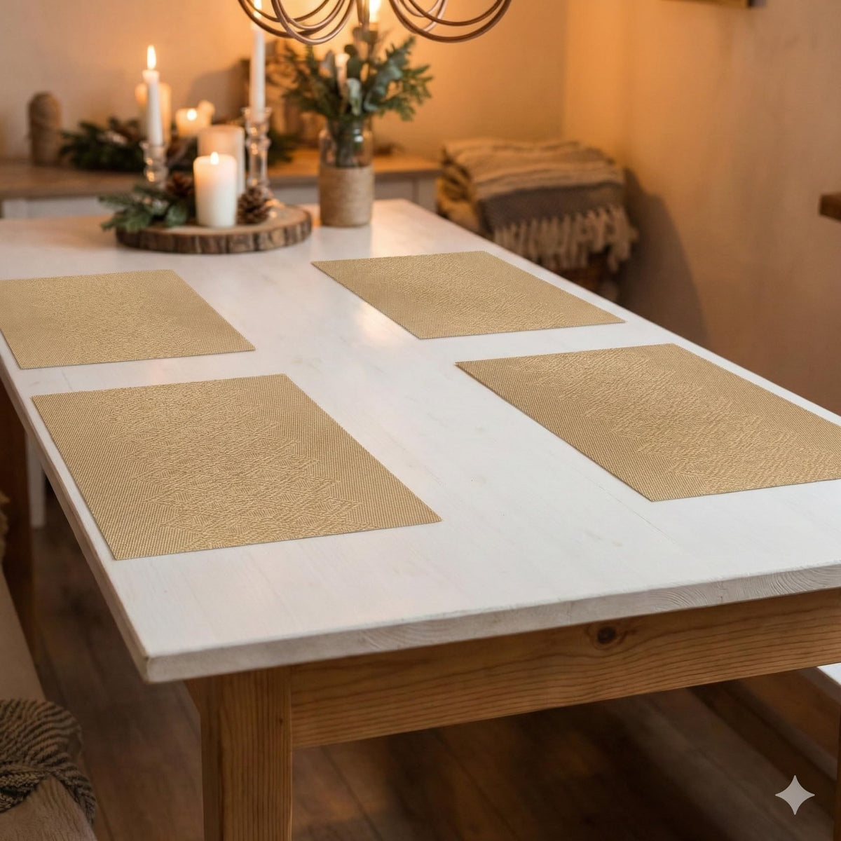YELONA Placemats Set of 4, Heat-Resistant Woven Vinyl Table Mats, Non-Slip & Washable Dining Tablemats for Kitchen & Dinner Decor, Wood Brown (45cm x 30cm) Kafalo