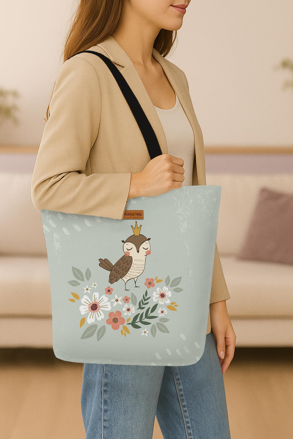 The Purple Tree Eco-Friendly Canvas Tote Bag, Sustainable, Reusable Shopping, Beach, Travel or Everyday Tote, Wide Tote Bag, Bloom