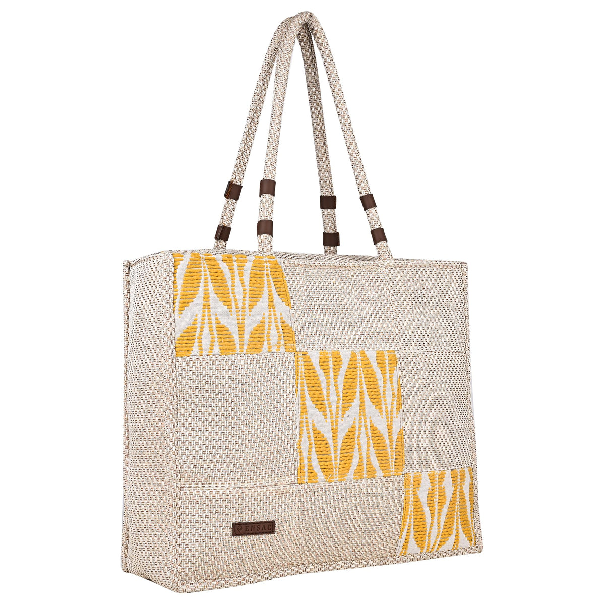 ENSAC Premium Cotton Tote Bag for Women, Stylish Handbag for women with Zip Closure | Fit for Office Bag, College, Travel Use | Handcrafted in India