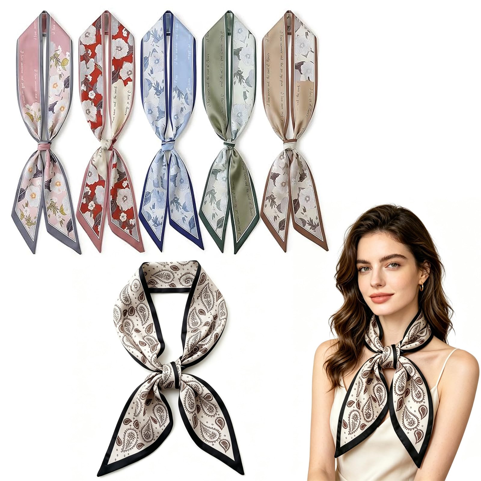 6PCS Silk Scarf for Women Stylish, Head Scarf for Women Bandanas for Womens
