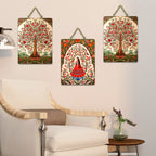 Artvibes Beautiful Tree Pichwai Art Wooden Wall Hanger for Home Decor | Living Room | Office | Wall Art Painting For Hall | Graphic Artwork | Wall Illustrations | Gift Items (WH_9608N), Set of 3