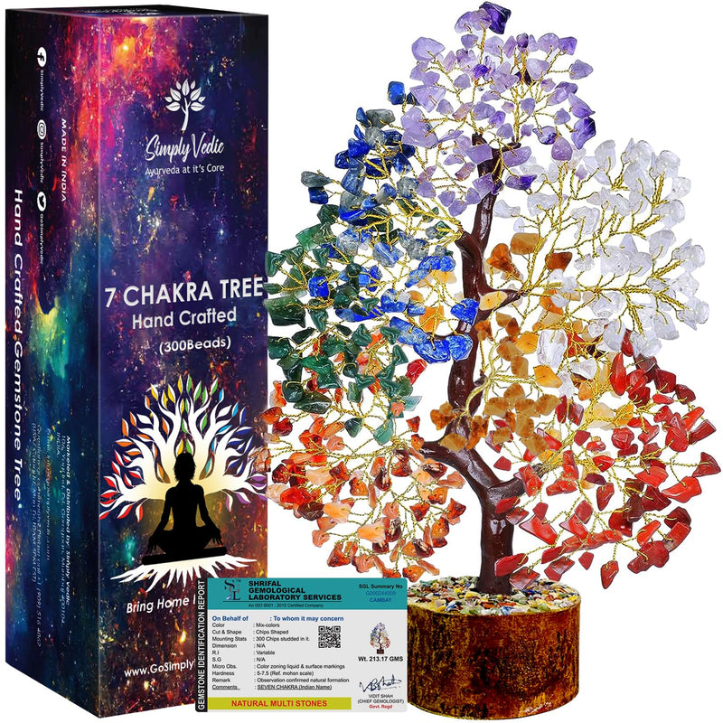 Simply Vedic 7 Chakra Crystal Tree 300 Beads | Natural Healing Gemstone Money Tree for Positive Energy & Good Luck | Feng Shui Showpiece for Home Decor, Living Room & Office Desk