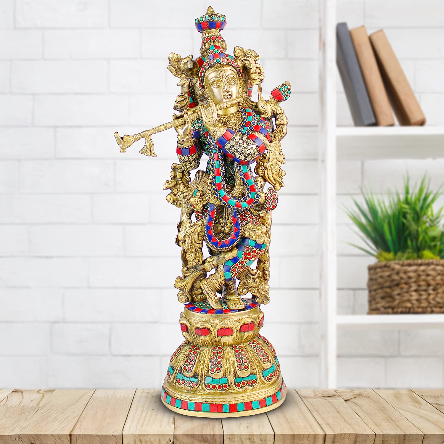 ARTVARKO Krishna Brass Idol Statue Spiritual Puja Home Décor 21 Inches