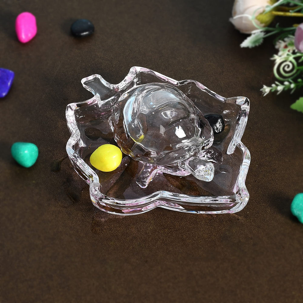 JAIPUR ACE Crystal Tortoise Glass Kachua with Beautiful Bowl Plate Fengshui Vastu Set for Good Luck Feng Shui Turtle Best Gift Office Showcase Showpiece & Home Decor (Leaf Plate)