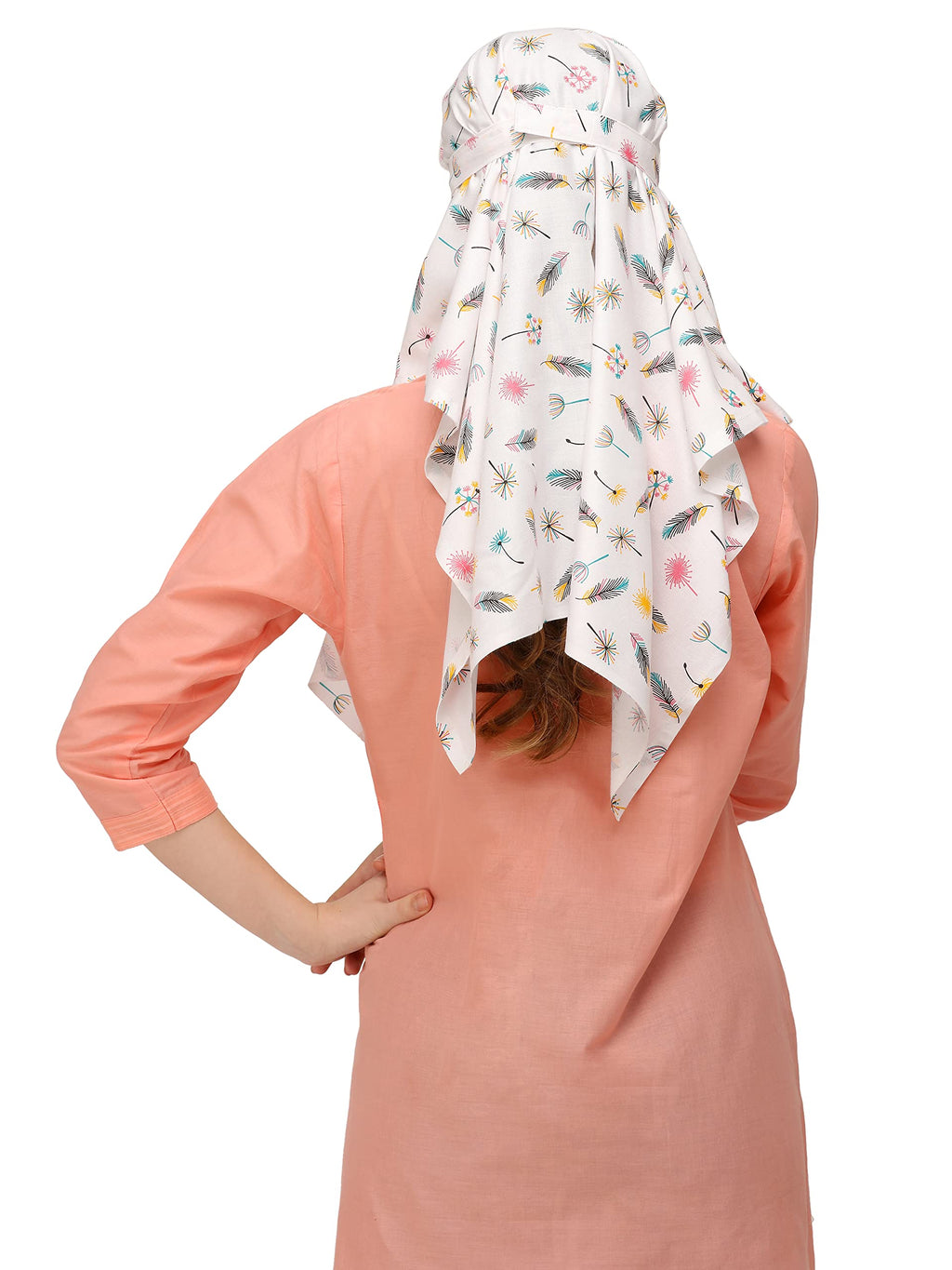7 season's Girls Cotton Short Scarf Cum Mask Scarves Usable For Vehicle Driver Multi Colour Printed Design (White- S Flower)