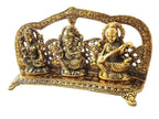 Prince Home Decor & Gifts Metal Laxmi Ganesh Saraswati Idol Decorative Platter with Diya (Golden, 25 X 6 X 14 cm)