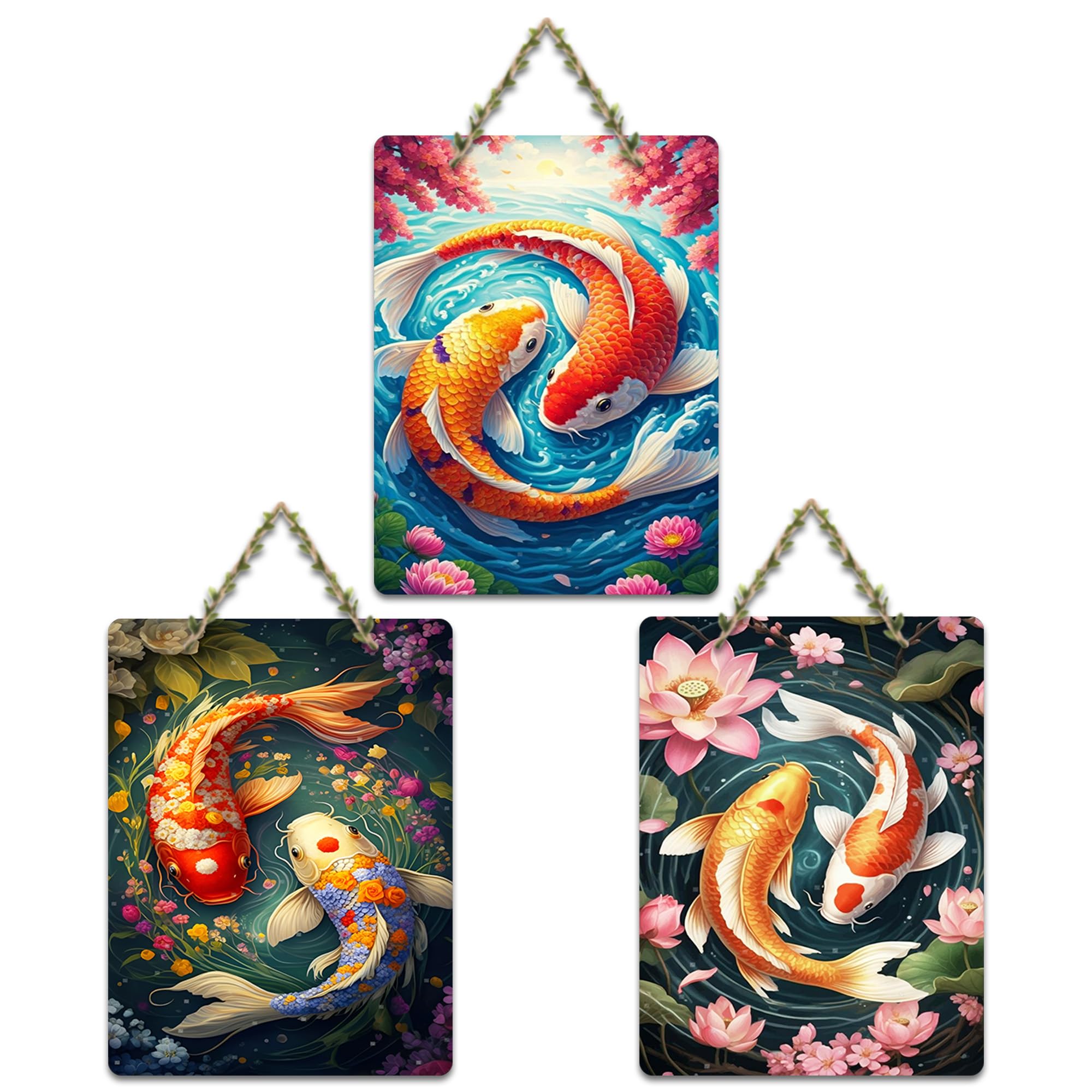 Artvibes Koi Fish Art Home Decorative Wall Art MDF Wooden Wall Hanger for Living Room | Wall Sculpture | Signs & Plaques | Graphic Artwork | Poster | Wall Accents | Unique Gift (WH_96169N), Set of 3