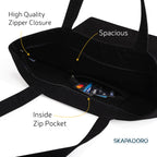 SKAPADORO Canvas Big Zip Handbag Tote,100% Cotton, Inner pocket, Unisex Embroidered Comfortable Bag for Travel Office Beach Shopping, Easy to Wash Trendy Everyday Shoulder Bag (Ready To Go)