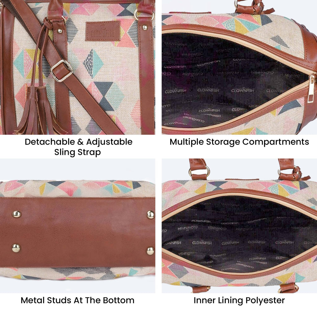 THE CLOWNFISH Lorna Printed Handicraft Fabric Handbag for Women Office Bag Ladies Shoulder Bag Tote for Women College Girls (Multicolour)