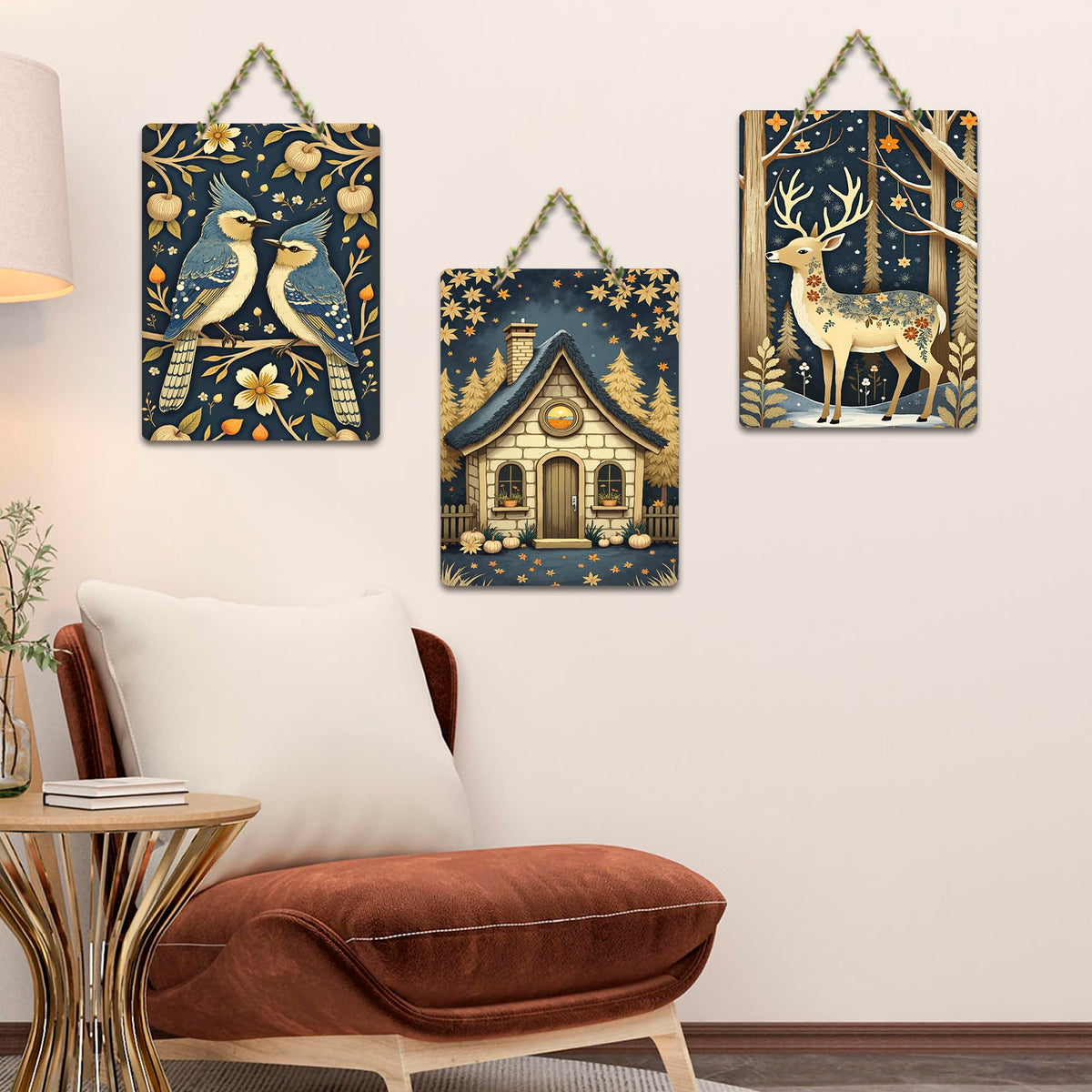 Artvibes Nature Theme Decorative Wall Art MDF Wooden Wall Hanger for Living Room | Handcrafted Art | Festive Decor | Wall Illustrations | Paintings For Wall | Gift Items (WH_96113N), Set of 3