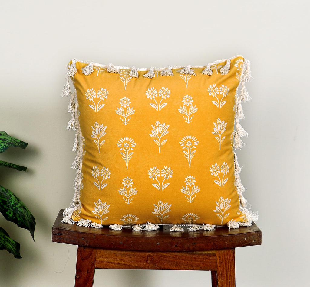 ishro home Premium Cushion Cover 16 inch x 16 inch | Set of 2 – Soft European Standard Fabric, Frill Design, Machine Washable | (2, Tulip Mustard, 16x16 Inch)