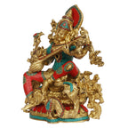 ARTVARKO Big Brass Saraswati Multicolor Statue Sitting Education Study Vidya Devi Idol Spiritual Puja Vastu Showpiece Religious Murti Sculpture Knowledge Music & Art 16 Inches