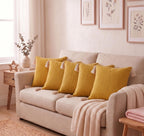 Furnistitchs Solid Boho Cushion Cover 16x16 Inches, Premium Natural Slub Fabric Throw Pillow Case with Tassels for Sofa, Couch, Living Room & Bedroom 40x40 cms, 2 pc - Amber Yellow