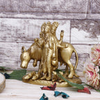Artvarko Brass Brahma Vishnu Shiva Mahesh Trimurti Figurine Trinity Idol Dattatreya Tridev with Auspicious Cow Temple Puja Gift Décor 5.5 Inch