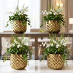 BEHOMA Gold Metal Indoor Planter Pot, Decorative, Golden - Set of 4