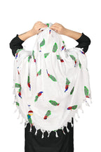 PRACHARAN Cotton Innovative Stylish Peacock Printed Pattern Fancy Female Scarf With Sun Protection Cover Face Cotton Driving Scarf For Women's and Girls, White