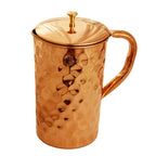 Indian Art Villa Diamond Design Copper Jug Pitcher with Brass Knob, Storage & Serving Water, Yoga Ayurveda Healing, Volume- 1500 ML