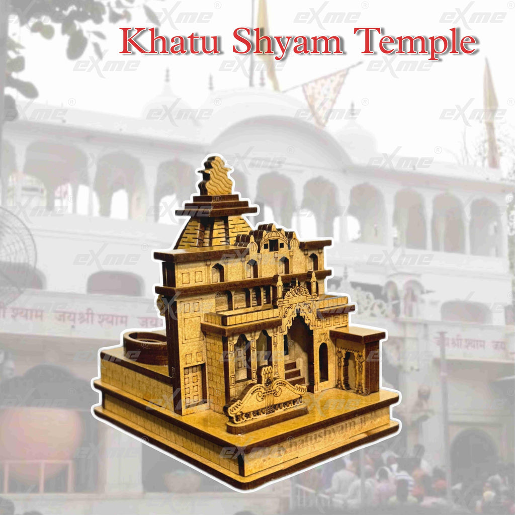eXme Beautiful Hand-Carved Wooden Khatu Shyam Temple for Home Decor and Pooja Room
